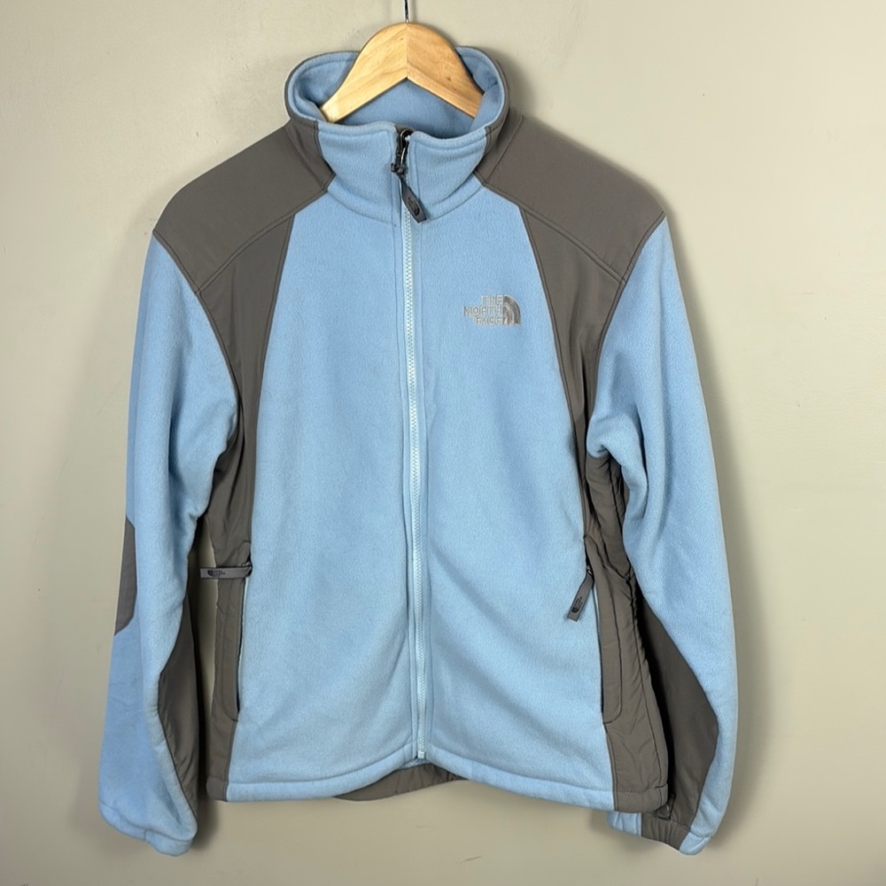 The North Face Women's Light Blue and Grey Fleece Jacket Size M Outdoor Hiking